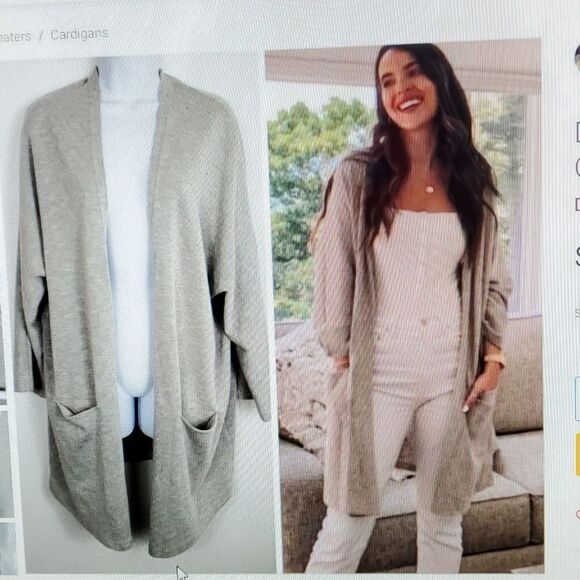 Donni NWT OS Grey Pinstripe Open Lightweight Coverup Cardigan with Pockets - Picture 1 of 8